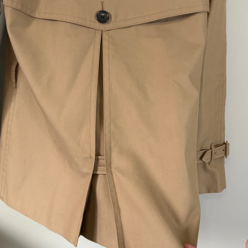 Coach Signature Lapel Short Trench Coat tan khaki  Striped Liner Designer sz XS